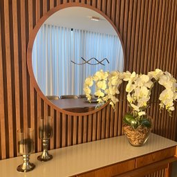 Espelho Redondo de Parede Estilo Minimalista 33 Cm - Moema - Mel - 6 Espelho Redondo de Parede Estilo Minimalista 33 Cm - Moema - Mel - 6