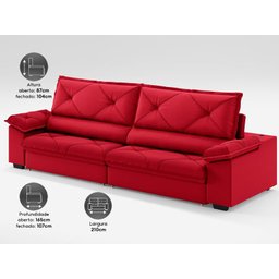 Sofá com Carregador Usb e Molas no Assento Retrátil Reclinável Nice 2,10m Velosuede - Netsofas - 4