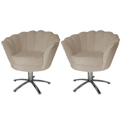 Kit 2 Poltronas Decorativa Pétala Base Giratória Metal Suede Capuccino Ms Decor