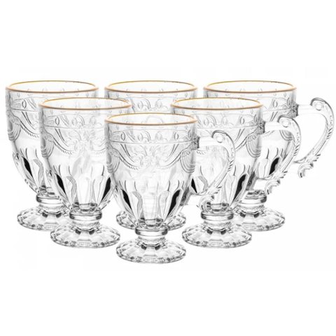 Jogo 6 Xicaras Cristal 190ml Borda Fio de Ouro Imperial Lyor