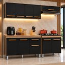 Ver imagem 1 de Armário Cozinha Completa Modulada 197cm com Balcão Cooktop Cor:Carvalho Preto