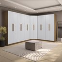 Ver imagem 1 de Guarda Roupa Casal Quarto Modulado Adapt em L 12 Portas 14 Gavetas 342cm x 263cm Nogueira Branco- Kappesberg