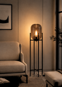Ver imagem 5 de Luminária de Chão Piso 100cm Globo Vidro Fumê Cinza Espelhada Coluna Pedestal Lv-Ash-3 Gimpo