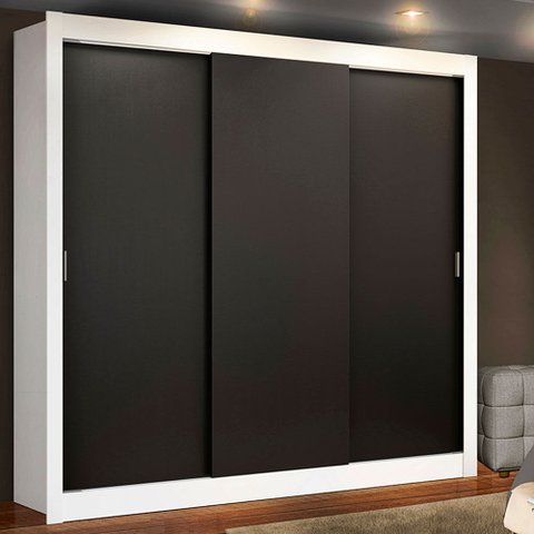 Guarda-Roupa Casal Madesa Mônaco 3 Portas de Correr Branco/Preto Cor:Branco/Preto