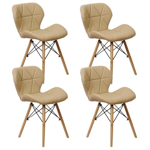 Kit 4 Cadeiras Charles Eames Eiffel Slim Wood Estofada - Bege Bege