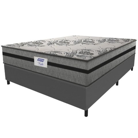 Cama Box Casal King Colchão Gazin com Molas Ensacadas Rubi Suede Cinza/Preto