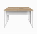 Ver imagem 4 de Mesa Escrivaninha Dupla 30mm Pés Metal com Régua para Tomadas F5 Office Cor:Macadâmia com Branco
