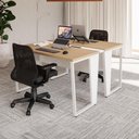 Ver imagem 1 de Mesa Escrivaninha Dupla 30mm Pés Metal com Régua para Tomadas F5 Office Cor:Macadâmia com Branco