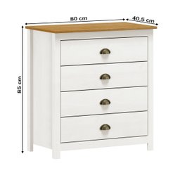 Cômoda com 4 Gavetas Madeira Maciça - Branco/carvalho - 3