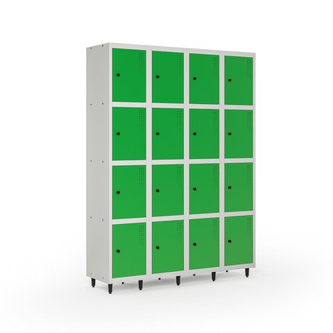 Armário Roupeiro Locker Guarda-Volume de Aço 16 Portas Pequenas com Fecho para Cadeado Vestiário Verde/Cinza