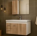 Ver imagem 1 de Conjunto de Banheiro Mdf 0,74 M com Cuba Folha Moderno:branco/freijo