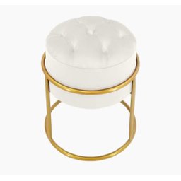 Puff Banqueta Estofado Decorativo Base de Ferro Capitonê Suede Branco Eli Móveis e Decoração - 1