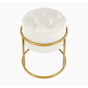 Puff Banqueta Estofado Decorativo Base de Ferro Capitonê Suede Branco Eli Móveis e Decoração
