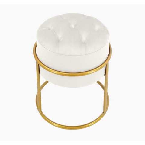 Puff Banqueta Estofado Decorativo Base de Ferro Capitonê Suede Branco Eli Móveis e Decoração