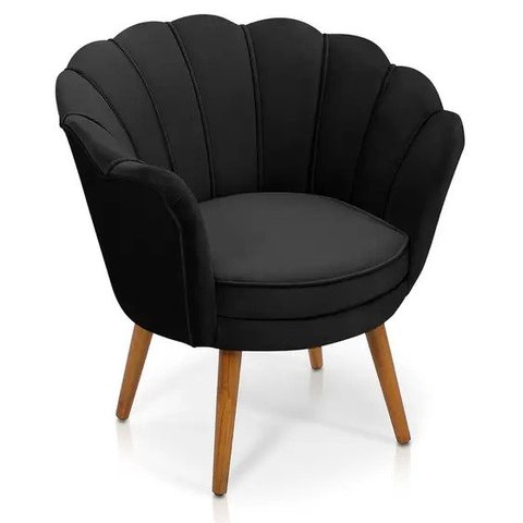 Poltrona Decorativa Pétala Sala de Estar Tecido Suede Preto Kimi Design