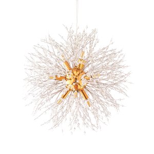 Lustre Pendente Cristal Flor Dente De Leão 50 Cm Para Sala Estar Jantar E Quarto: Dourado