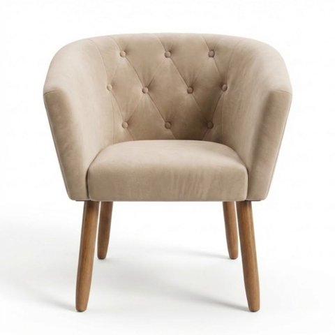 Poltrona Estofada Tecido Veludo para Salão de Beleza Elegante Confortável Pés de Madeira Resistente