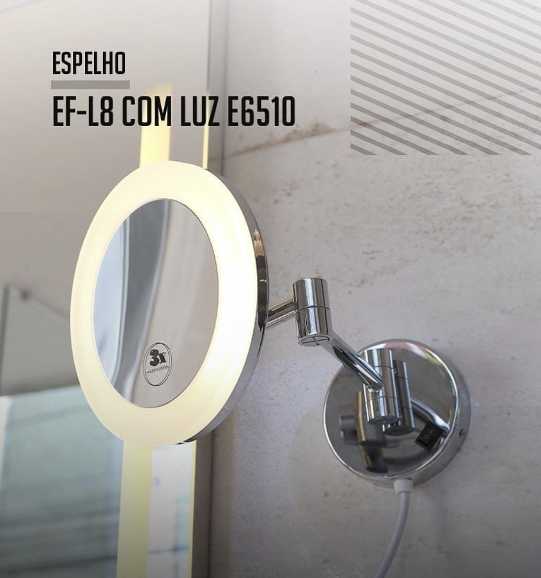 Espelho com Luz - Redondo - EF-L 8 - E6510 - Cromado - 2