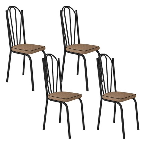 Kit com 04 Cadeiras 121 Preta Corino Rattan Artefamol