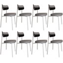 Ver imagem 1 de Kit 08 Cadeiras Estofada para Sala de Jantar Astrid Branco C01 Linho Cinza Courino Preto - Lyam Deco