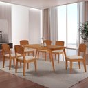 Ver imagem 1 de Mesa de Jantar Copper 180cm Tampo Mdf 6 Cadeiras Moderna Veludo Creme/naturalle/naturalle