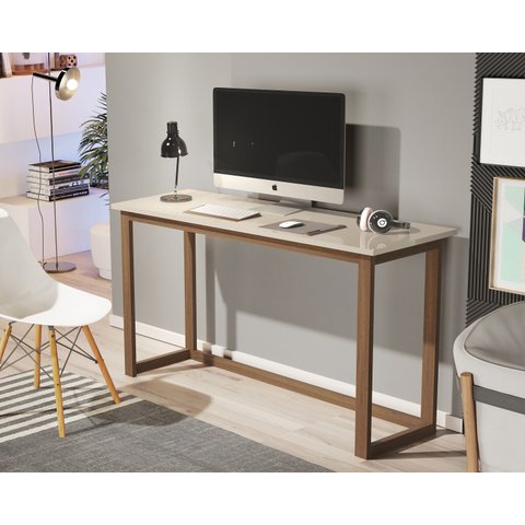 Mesa Escrivaninha Off White Com Pes De Madeira Pequena 120cm