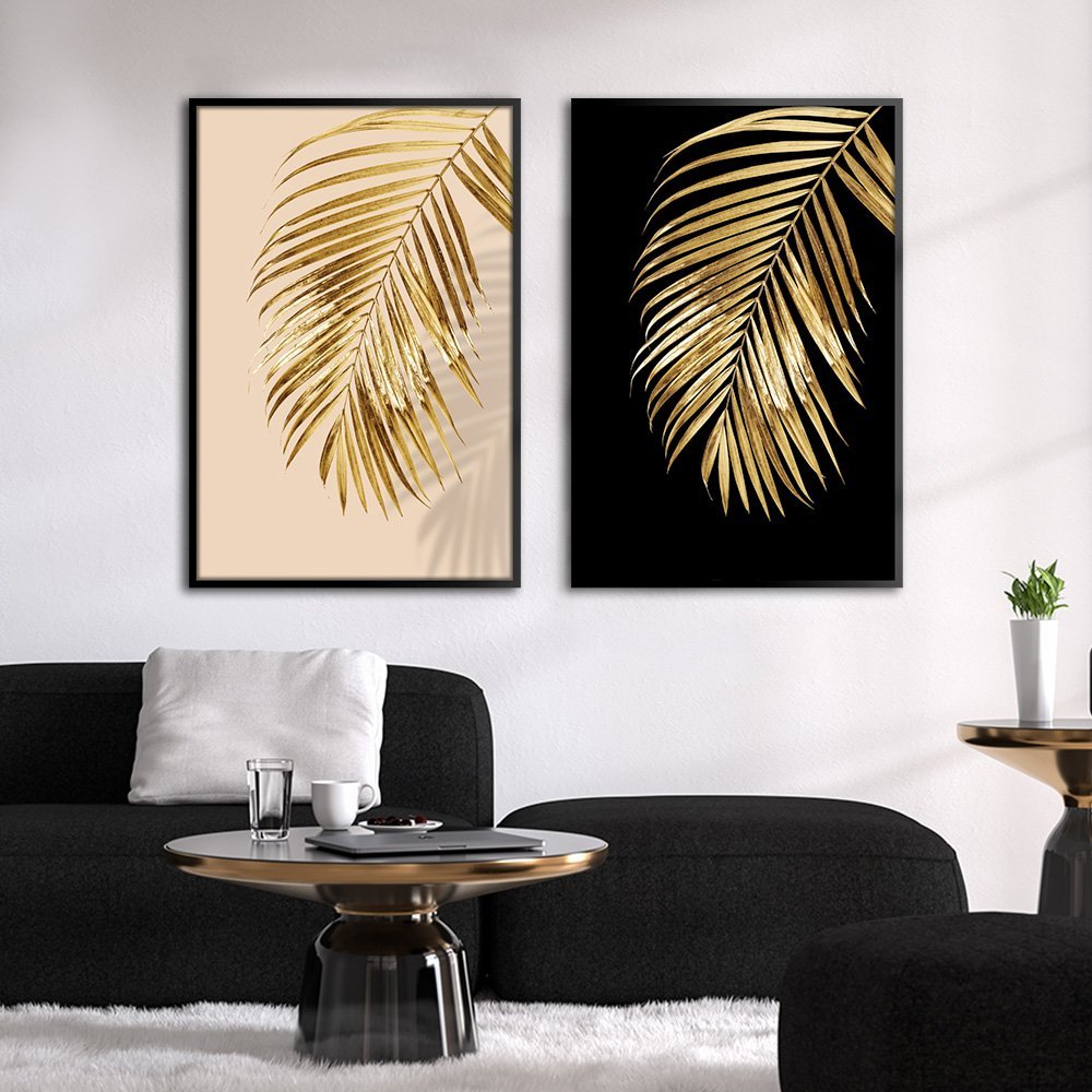 Quadro Premium Textura CX Alta Folhas de Ouro 4 2un 40x60 - Moldura Preta - 3