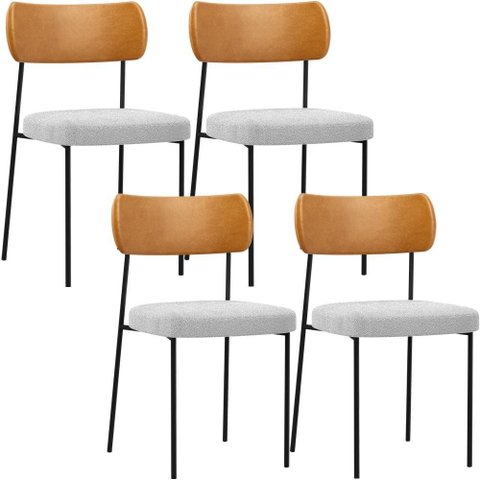 Kit 04 Cadeiras Estofadas para Sala de Jantar Melina L02 Couríssimo Whisky Bouclê Cinza - Lyam