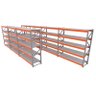Gondola 7 mini porta pallet 250 kg 180x200x60 (CxLxP) cinza com laranja bandejas mdf branco - 1