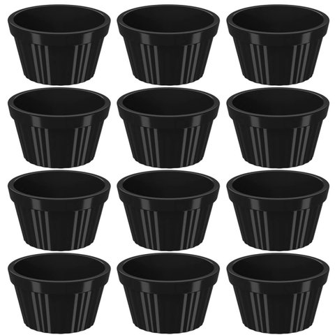 Conjunto 12 Ramekins Pretos Canelados 90ml Potes Bowls Pequenos Uno Coza em Polipropileno