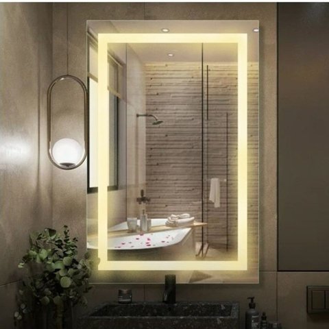 Espelho com Iluminação Led e Jateado Luxo Retangular 80x60cm:quente