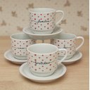 Ver imagem 4 de Jogo 4 Xícaras Café Chá C/ Pires Frases Motivacionais - 200 Ml Empilháveis - Poá Coração