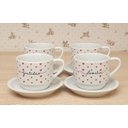 Ver imagem 5 de Jogo 4 Xícaras Café Chá C/ Pires Frases Motivacionais - 200 Ml Empilháveis - Poá Coração