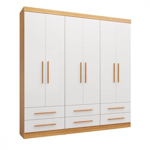 Guarda Roupa de Casal Majestic 6 Portas 6 Gavetas Batrol Freijo com Off White