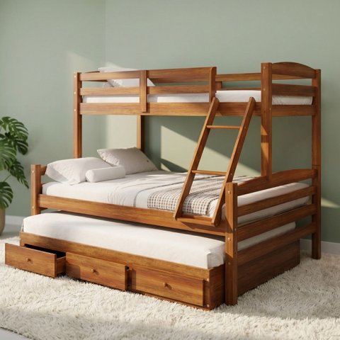 Cama Treliche Casal Casal Madeira Maciça 3 Gavetas:Castanho Claro