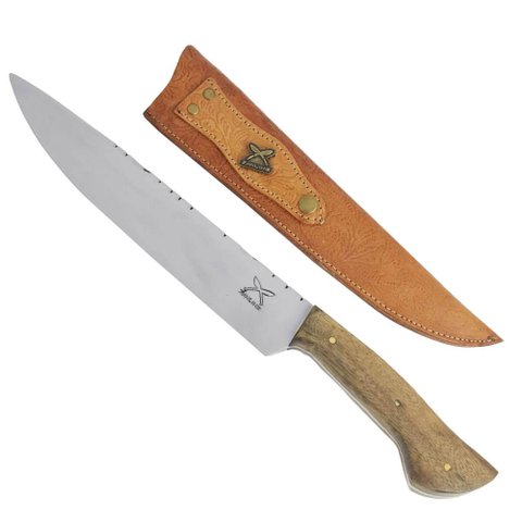 Faca Chef Cozinha Cabo Madeira 9' Artesanal Churrasco Aço Inox 420c Full Tang