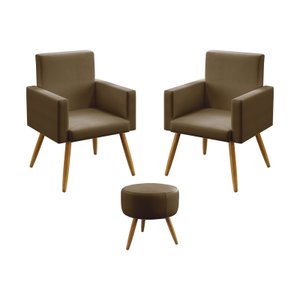 Kit 2 Poltronas Decorativas Nina Com Puff Solar Para Sala de Estar Sued Capuccino Aradecor