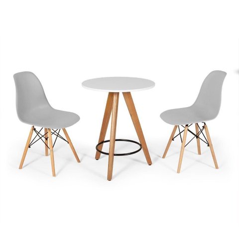 Conjunto Mesa Redonda Aline 70cm Branca com 2 Cadeiras Eames Eiffel - Cinza