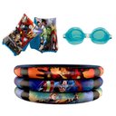 Ver imagem 1 de Kit Piscina Infantil Vingadores 100l Inflável Vinil Praia + Bóia de Braço + Óculos Natação Mor
