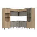Ver imagem 3 de Cozinha Completa Modulada de Canto 11 Peças com Cristaleira e Porta Ripada Lavínia Bege/Imperial/Fumê