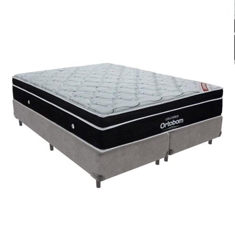 Cama + Box Colchão Queen com Molas Ensacadas Ortobom Europillow Elegant Cor:cinza