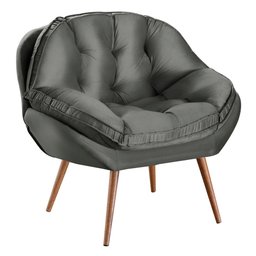 Poltrona Decorativa Almofadada Pé Palito Veludo Dallas Cinza - Sofá Casa - 2