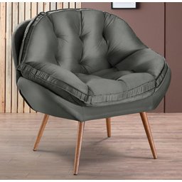 Poltrona Decorativa Almofadada Pé Palito Veludo Dallas Cinza - Sofá Casa - 1
