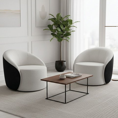 Poltrona Sala Orgânica Kit 2 Lua Giratória Sintético Pu Preto/bouclê Cinza D03 - D’Rossi