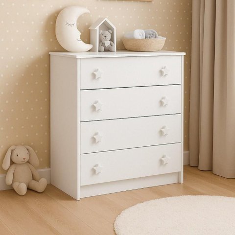 Cômoda Infantil Branca com 4 Gavetas para Quarto de Bebê