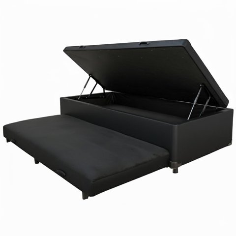 Cama Box Baú Solteiro Preto com Auxiliar Blindada Pistão a Gás 200kg