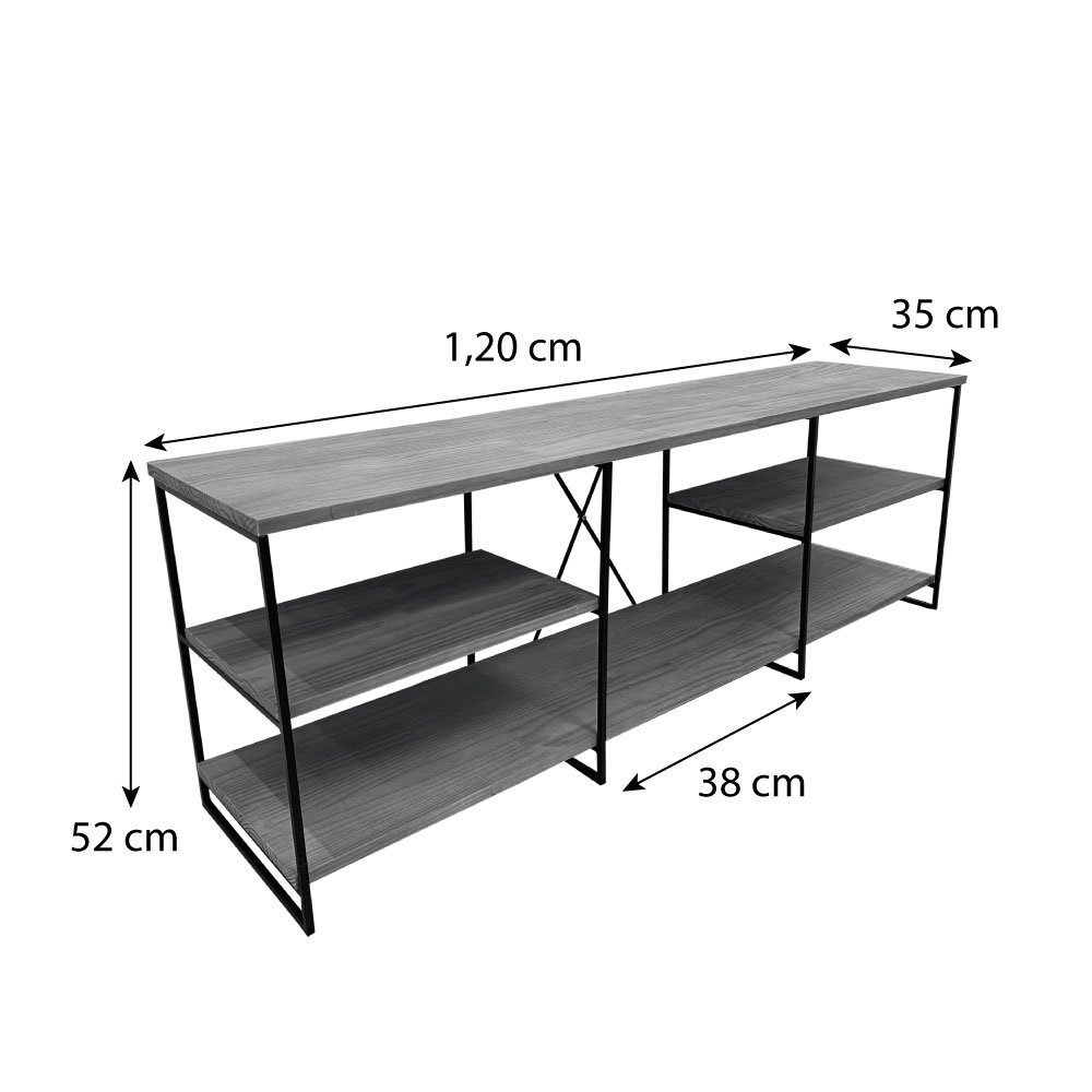 Rack de TV Industrial de Ferro e Madeira Duo 1,20m Natural e Preto - 5