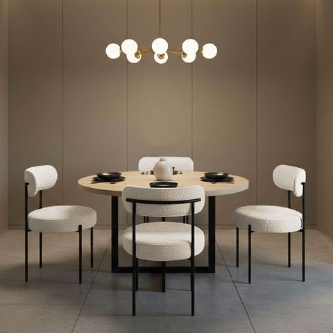 Cadeira Sala de Jantar Margara Kit 4 em Aço Preto Bouclê Ted D03 - D'Rossi
