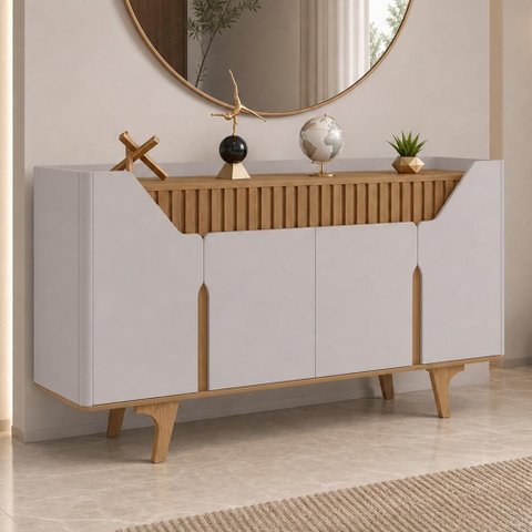 Aparador Buffet para Sala de Jantar 4 Portas 160cm Devon B02 Off White Naturalle - Lyam Decor