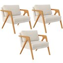 Ver imagem 1 de Kit 3 Poltronas Decorativas Sala Estar Pietra Estrutura de Madeira L02 Linho Champanhe - Lyam